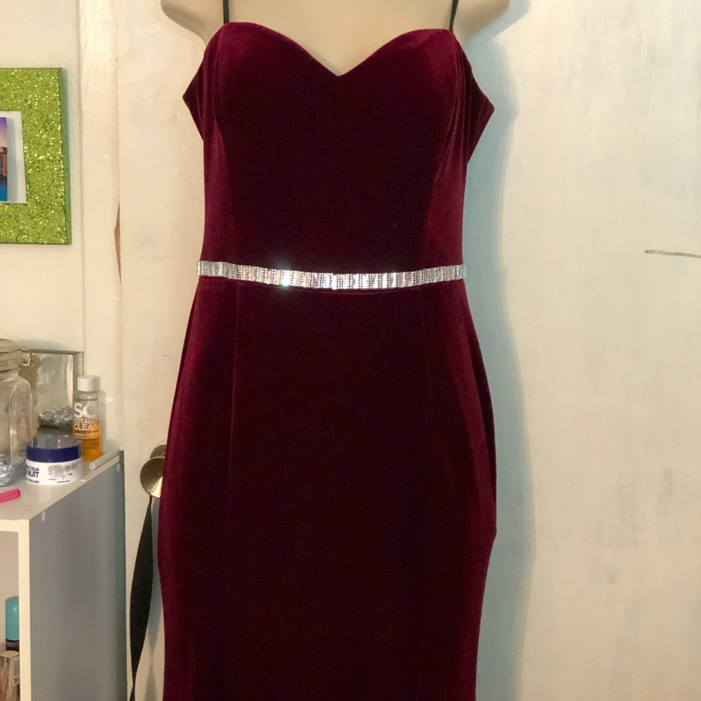 Long Burgundy velvet prom dress
